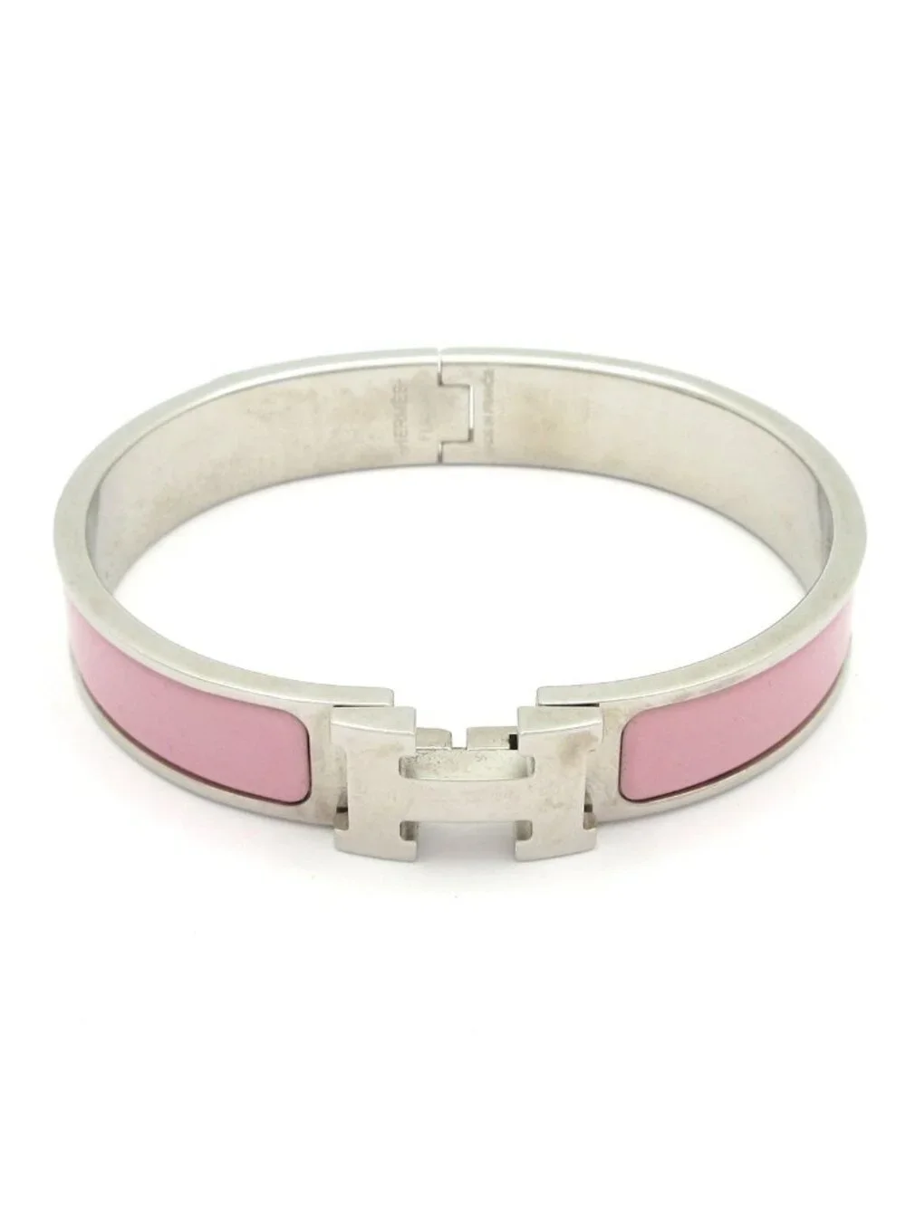 Hermes Bangle Clic H Silver Light Pink Bracelet